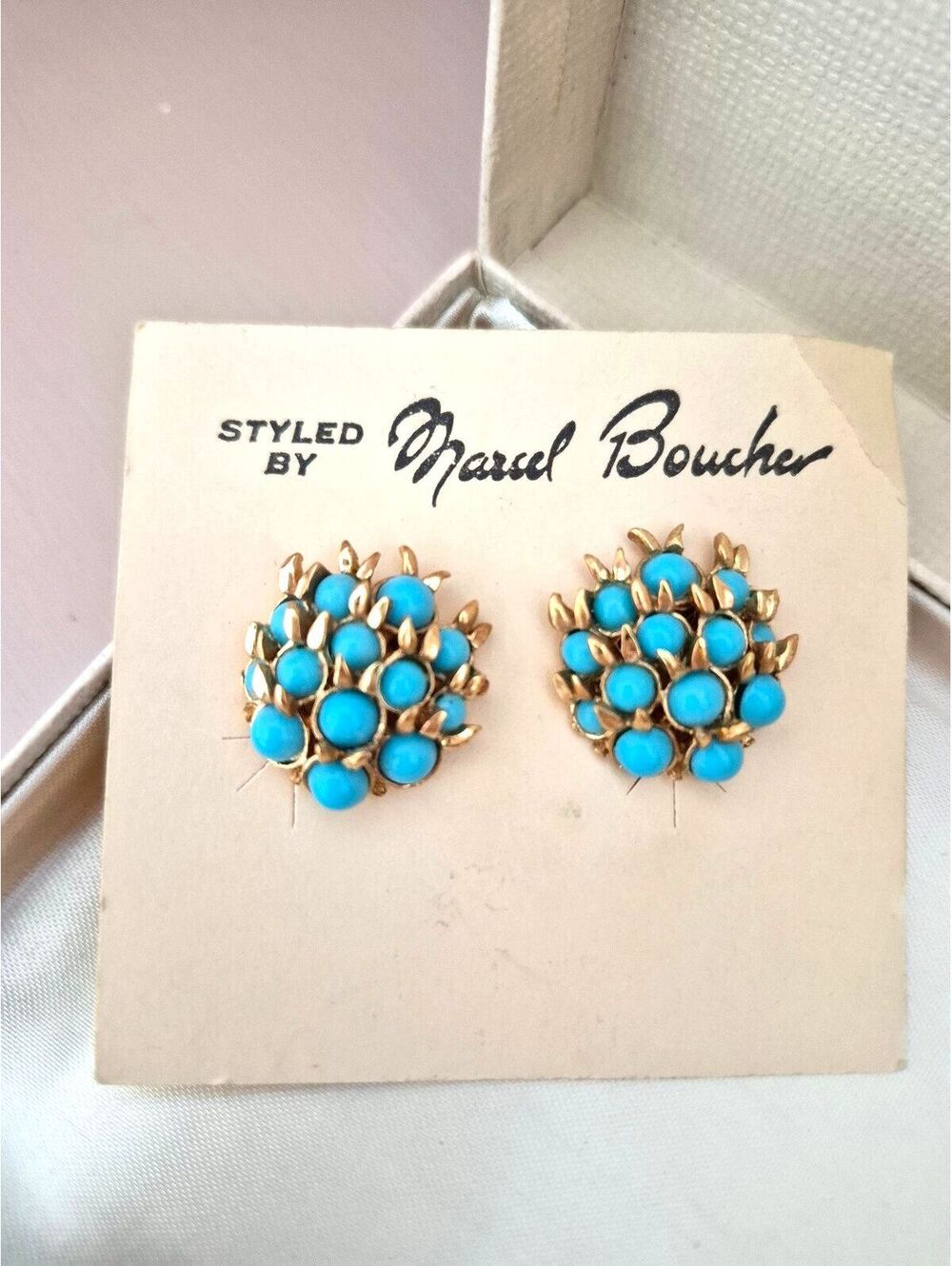 Vintage MCM Marcel Boucher Faux Turquoise Dome Earrings